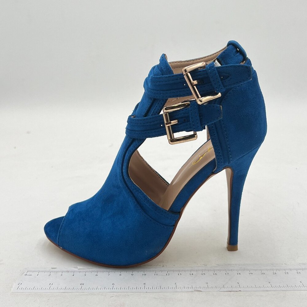 XYD Women Peep Toe Ankle Bootie High Heels Buckled Double Straps Cutout Fashion